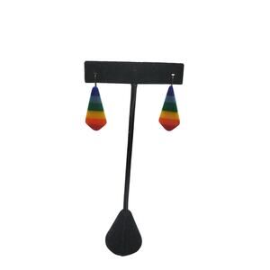 Rainbow Stripe Drop Earrings Geometric Dangle Lightweight